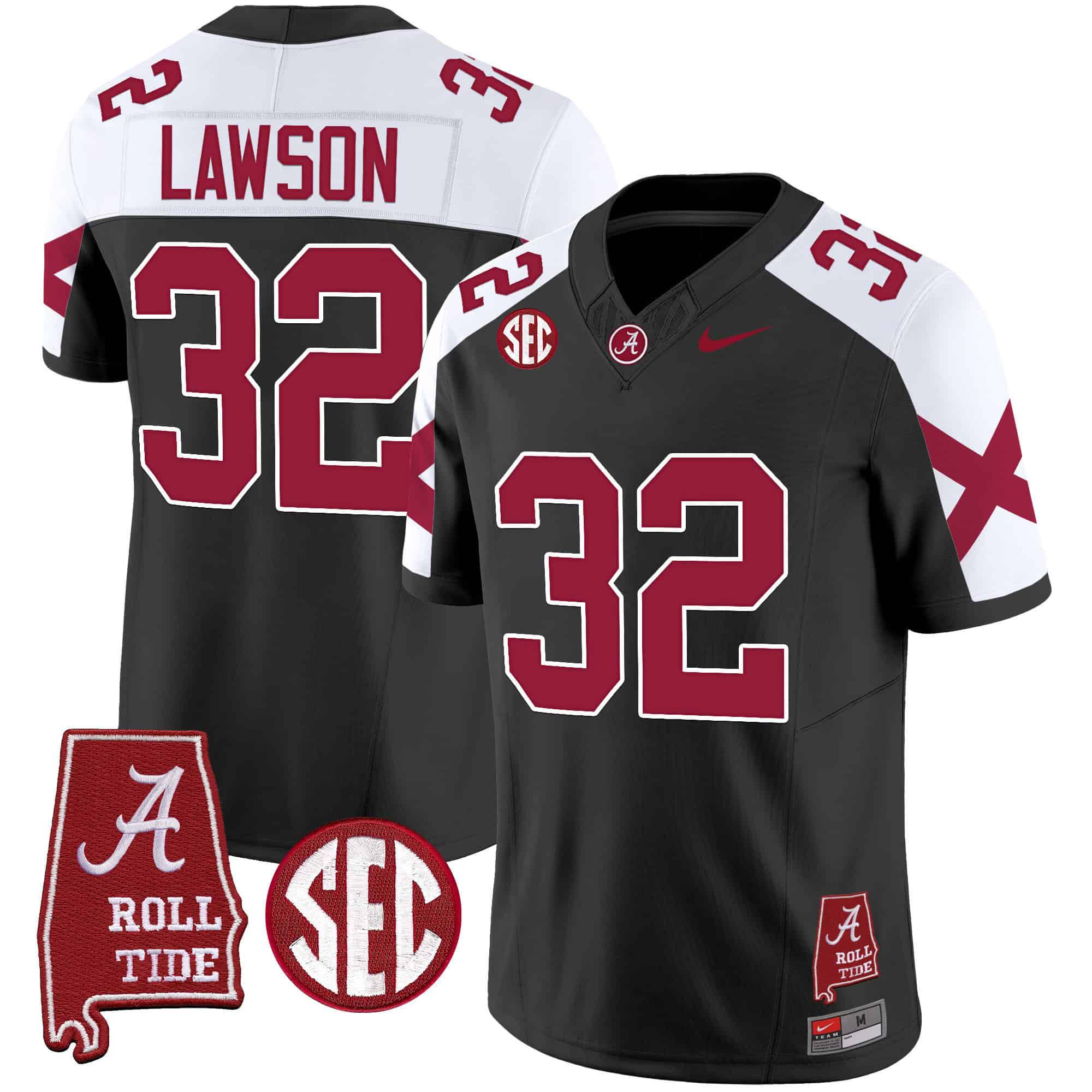 Men Alabama Crimson Tide #32 Lawson Black Map Vapor Limited 2024 Nike NCAA Jersey style 1